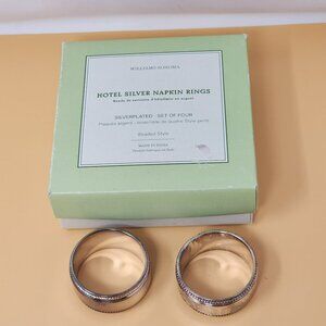 William-Sonoma Hotel Silver Napkin Rings‎ Set Of 4 Silver-Plated Beaded Style